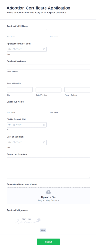 Adoption Certificate Application Form Template