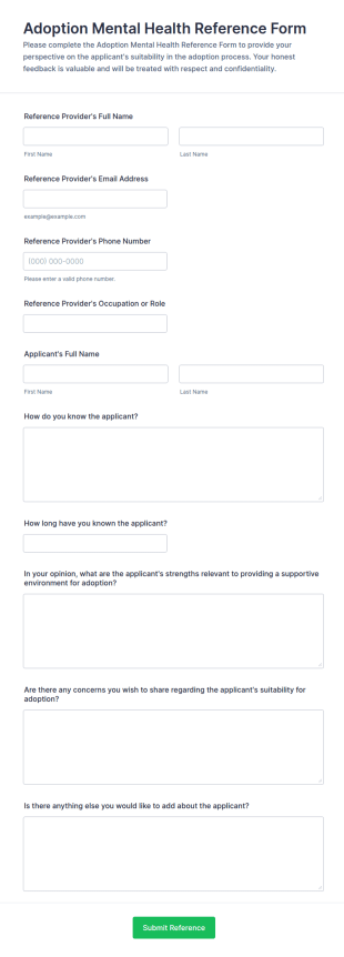Adoption Mental Health Reference Form Template
