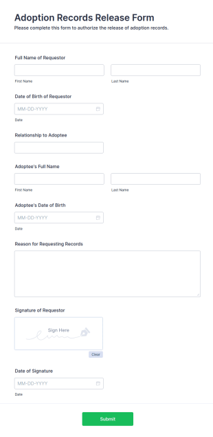 Adoption Records Release Form Template