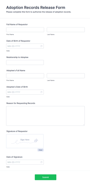 Adoption Records Release Form Form Template