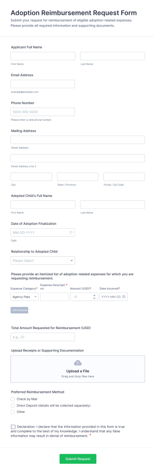 Adoption Reimbursement Request Form Template