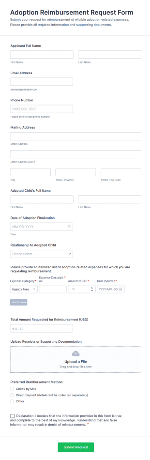 Adoption Reimbursement Request Form Template
