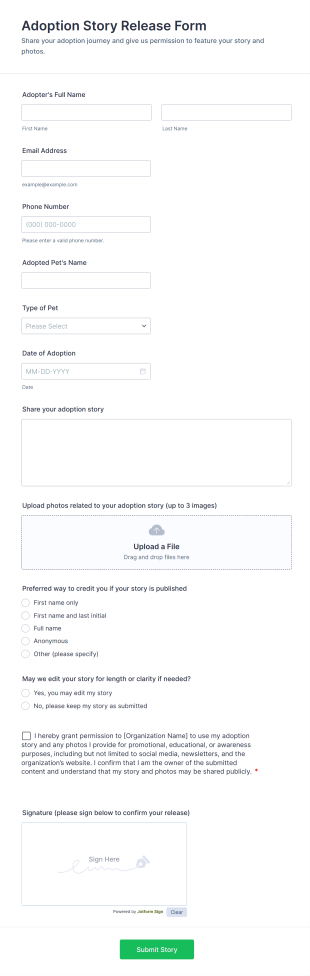 Adoption Story Release Form Template