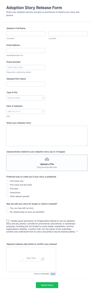 Adoption Story Release Form Template