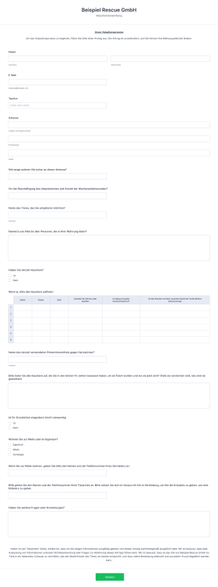 Adoptionsberwerbung Form Template