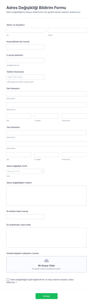 Adres Değişikliği Bildirim Form Şablonu