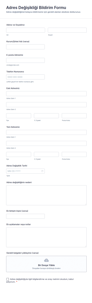 Adres Değişikliği Bildirim Form Şablonu