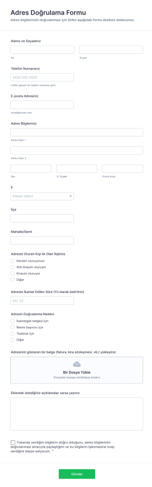 Adres Doğrulama Form Template