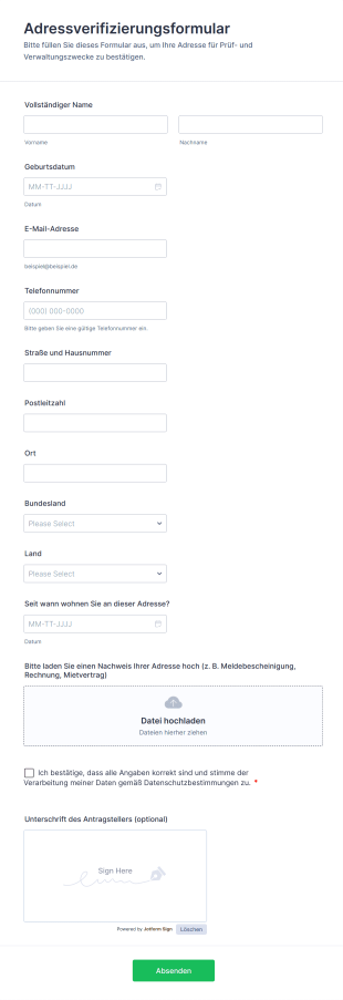 Adressverifizierungsformular