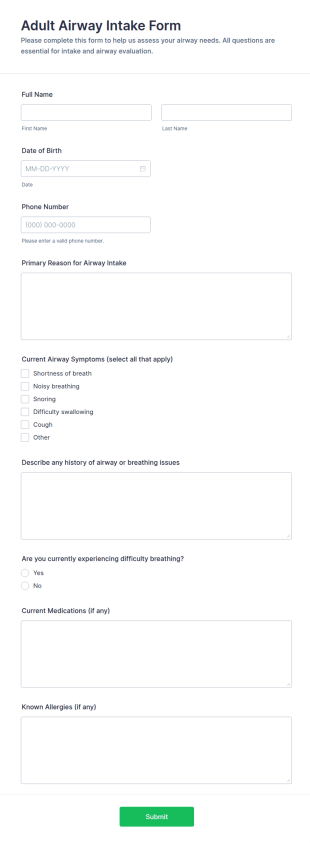 Adult Airway Intake Form Template