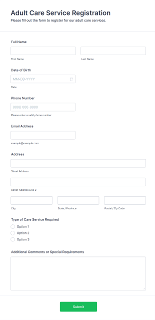 Adult Care Service Registration Form Template