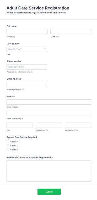 Adult Care Service Registration Form Template