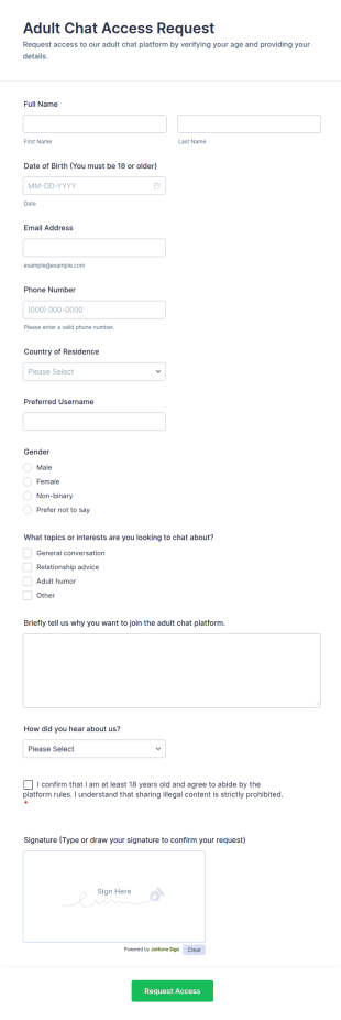 Adult Chat Access Request Form Template