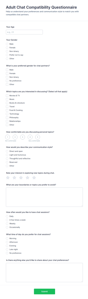 Adult Chat Compatibility Questionnaire Form Template