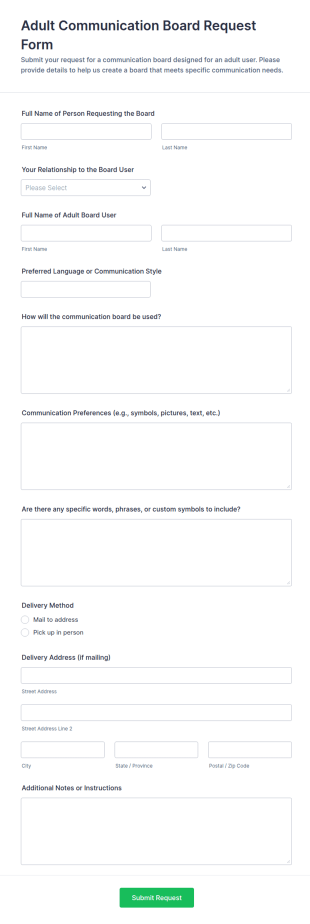 Adult Communication Board Request Form Template