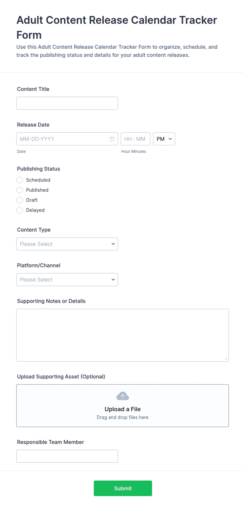 Adult Content Release Calendar Tracker Form Template | Jotform