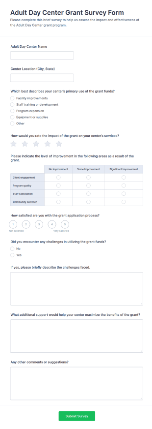Adult Day Center Grant Survey Form Template