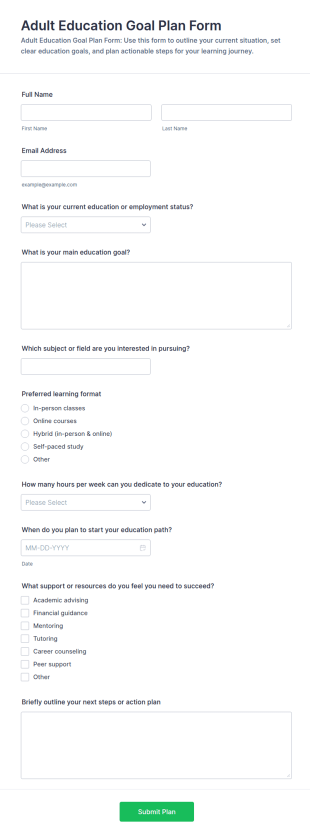 Adult Education Goal Plan Form Template