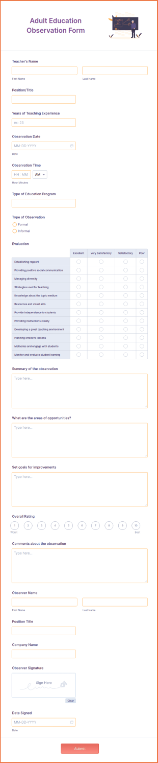 Adult Education Observation Form Template