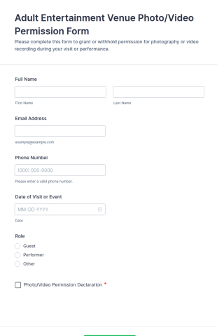 Adult Entertainment Venue Photo/Video Permission Form Template
