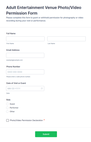 Adult Entertainment Venue Photo/Video Permission Form Template