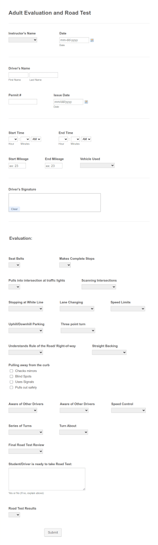 Adult Evaluation And Road Test Form Template