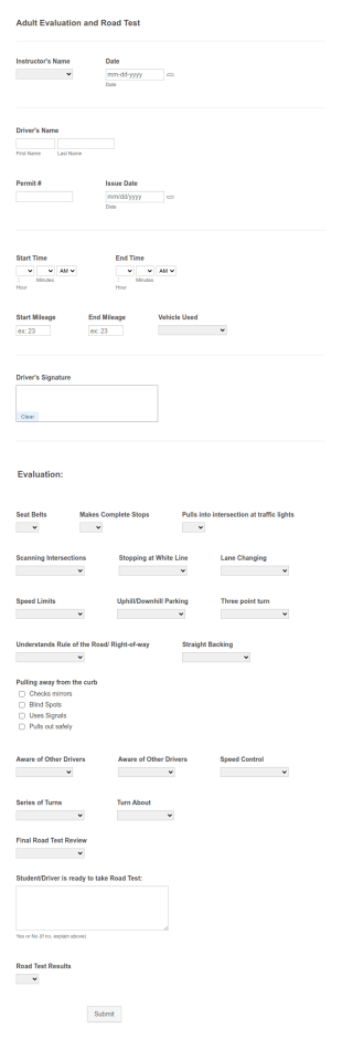 Adult Evaluation And Road Test Form Template