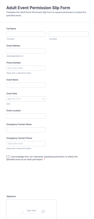 Adult Event Permission Slip Form Template