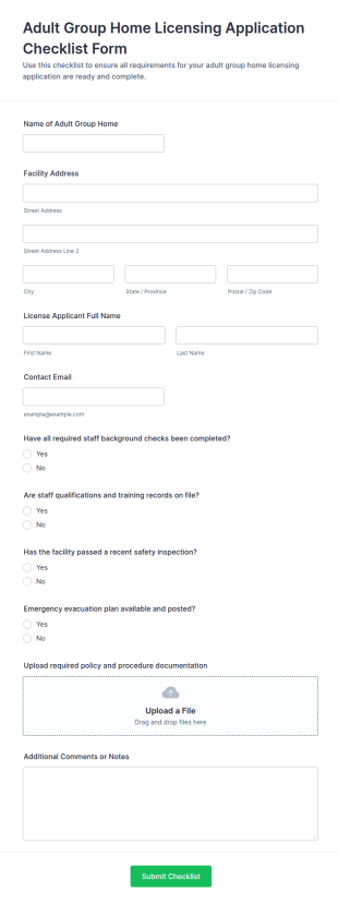Adult Group Home Licensing Application Checklist Form Template