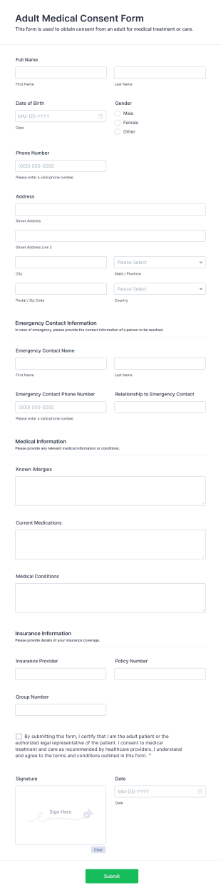 Adult Medical Consent Form Template