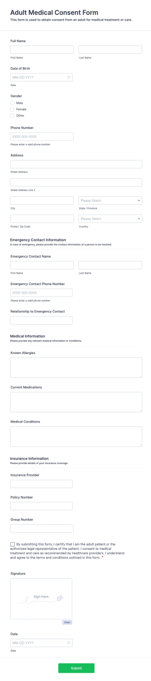 Adult Medical Consent Form Template