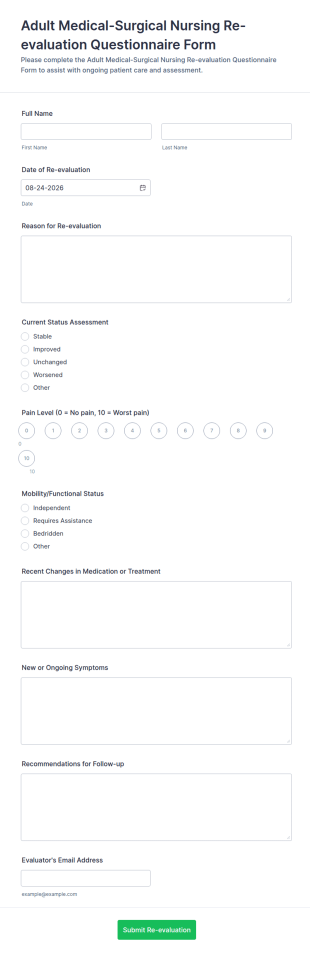 Adult Medical Surgical Nursing Re Evaluation Questionnaire Form Template