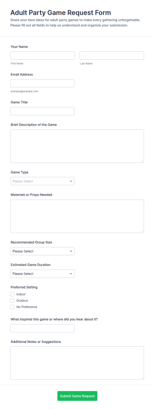 Adult Party Game Request Poll Form Template