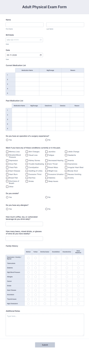 Adult Physical Exam Form Template