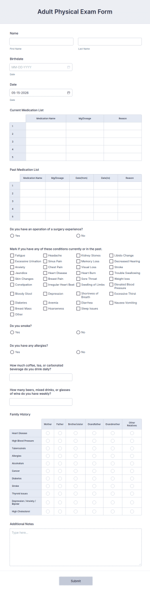 Adult Physical Exam Form Template