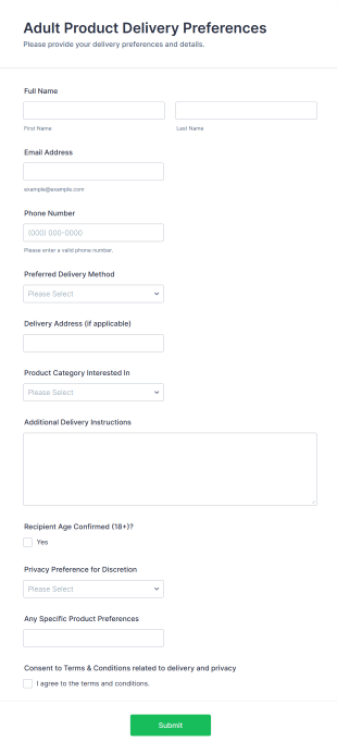 Adult Product Delivery Preferences Form Template