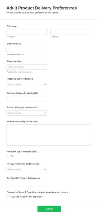 Adult Product Delivery Preferences Form Template