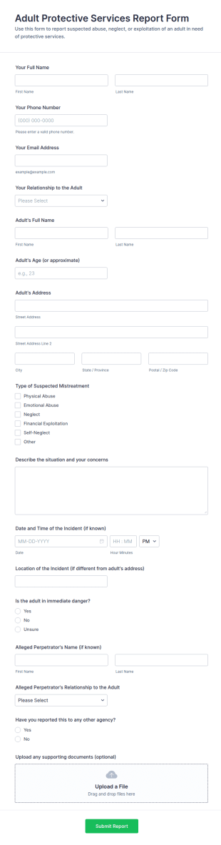 Adult Protective Services Report Form Template