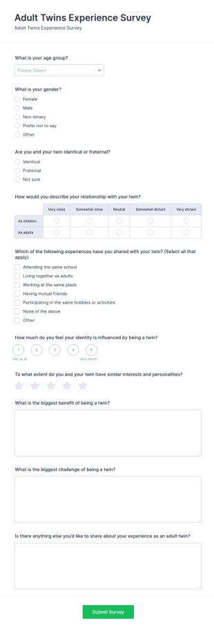 Adult Twins Experience Survey Form Template