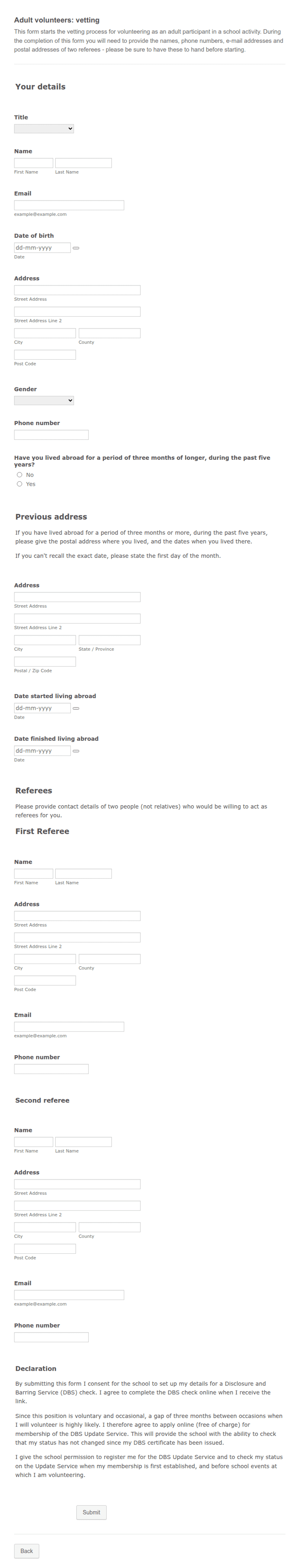 Adult volunteers: vetting Form Template | Jotform