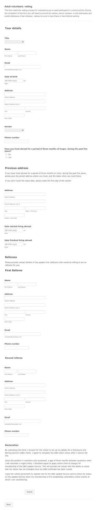Adult Volunteers: Vetting Form Template