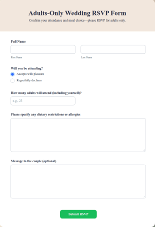 Adults Only Wedding RSVP Form Template