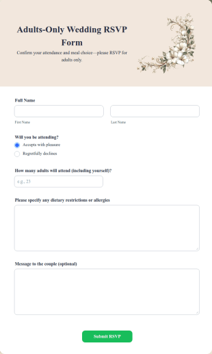 Adults Only Wedding RSVP Form Template
