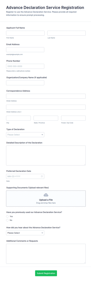 Advance Declaration Service Registration Form Template