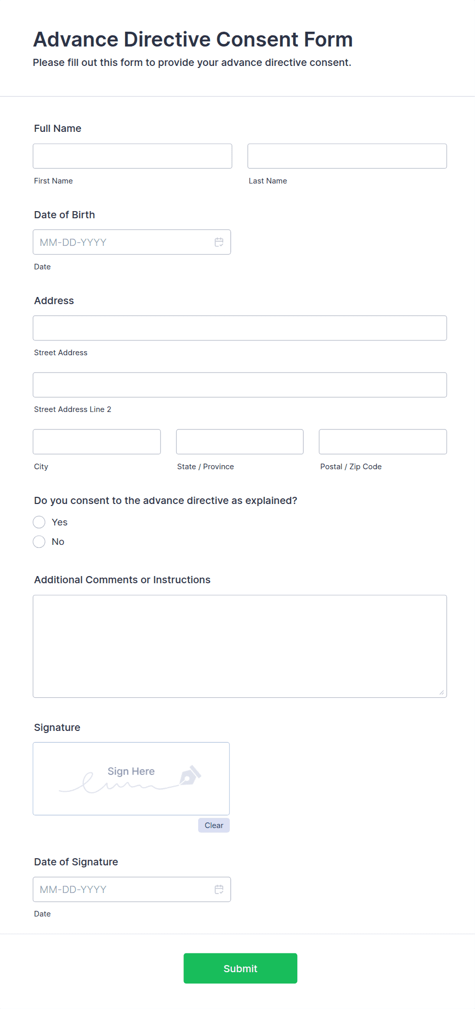 Advance Directive Consent Form Template | Jotform