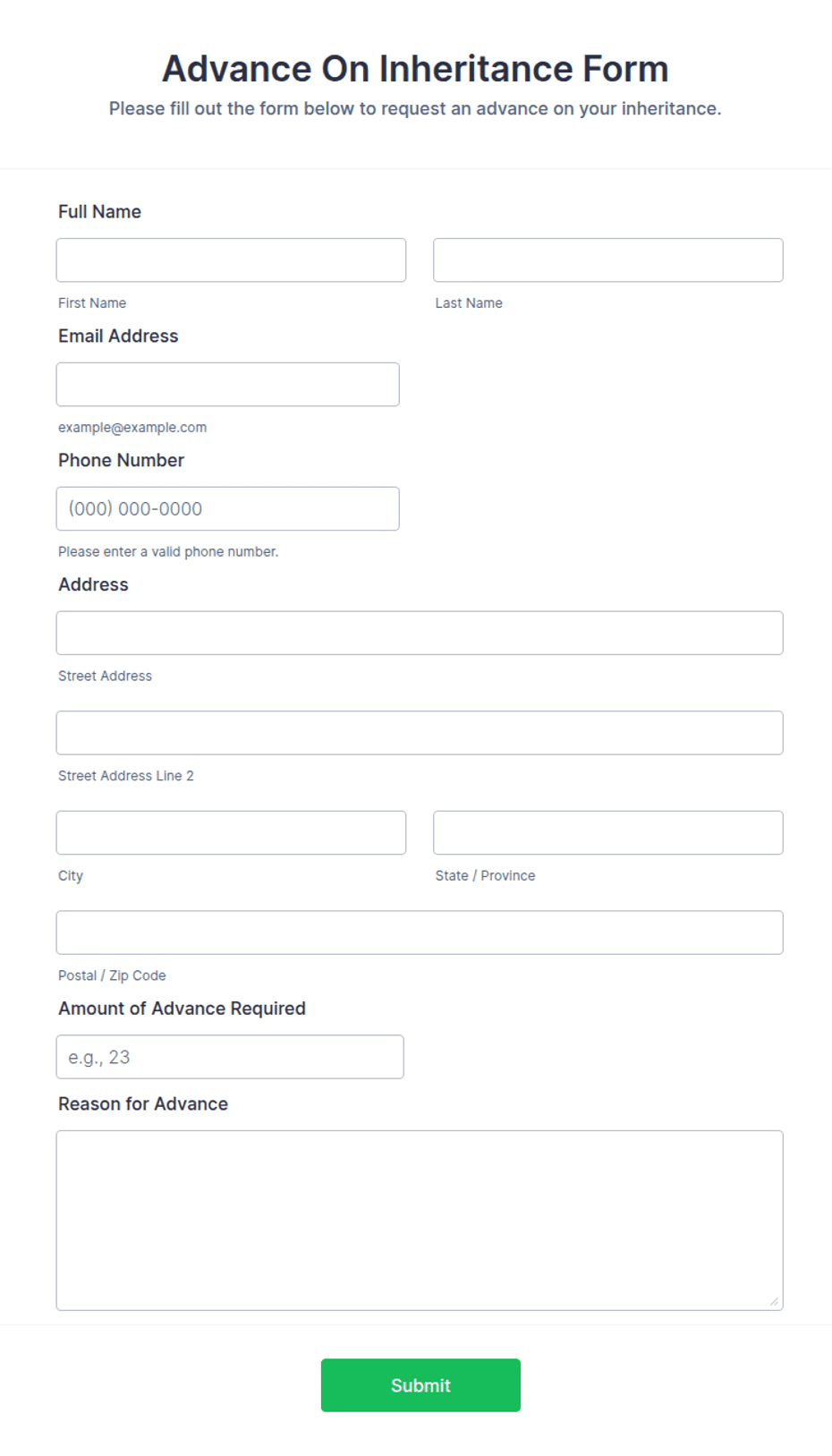 Advance On Inheritance Form Template | Jotform