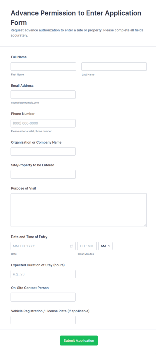 Advance Permission To Enter Application Form Template