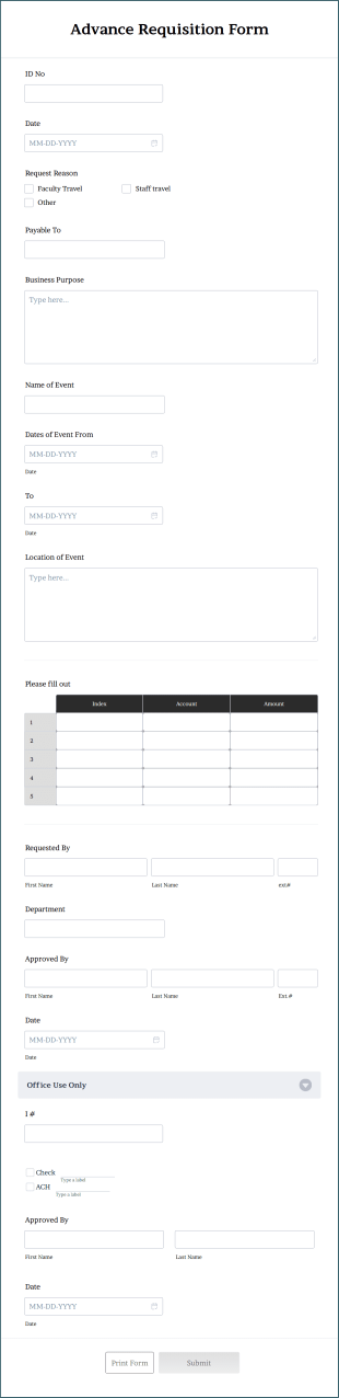 Advance Requisition Form Template