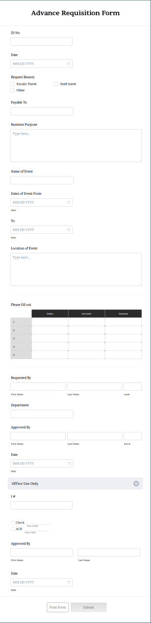 Advance Requisition Form Template