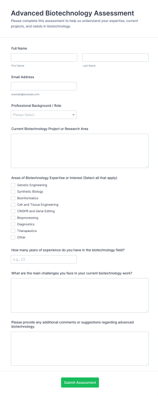 Advanced Biotechnology Assessment Form Template